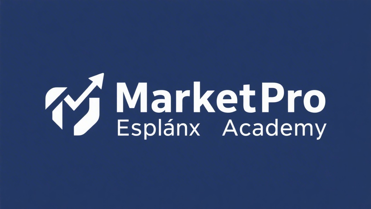 Minimalist logo for MarketPro España Academy with a clean wordmark and simple geometric mark suggesting growth, designed in two colors for easy reproduction.